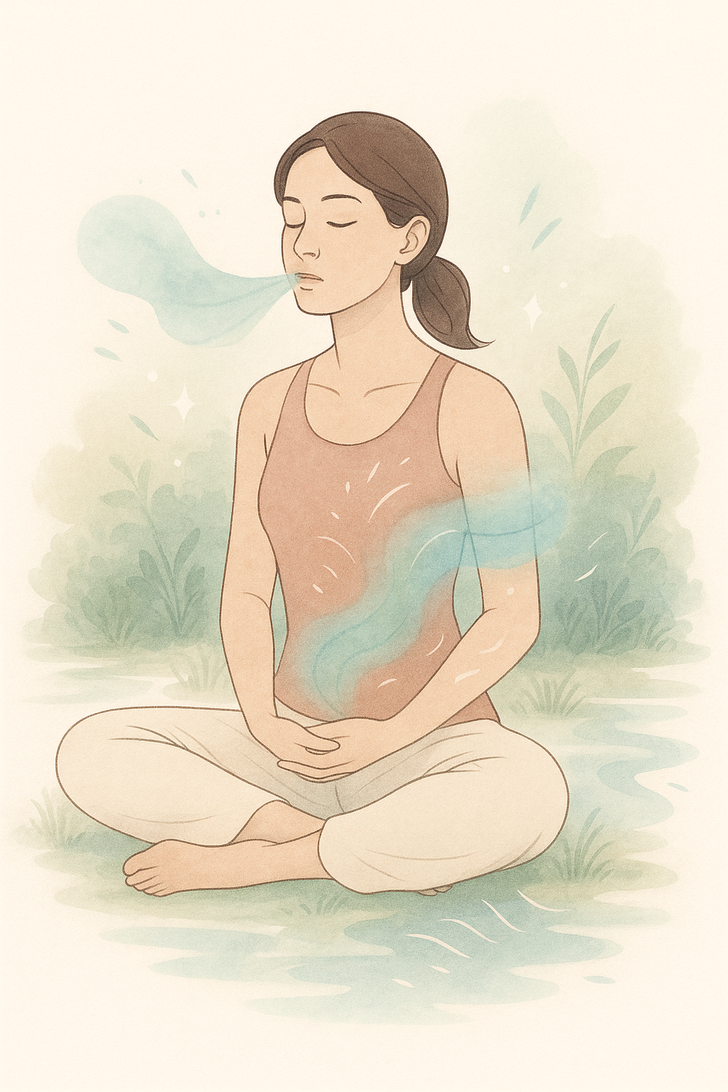 Techniques de libération des émotions enfouies corps-esprit par la respiration Femme pratiquant la respiration consciente pour la libération des émotions enfouies dans le corps